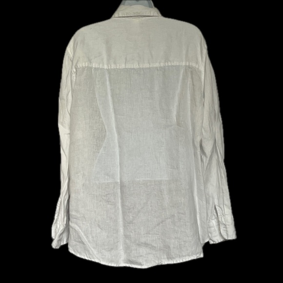 H&M 100% Linen Blouse Shirt White Button Up Long Sleeve 1 Pocket Casual Size L - Picture 2 of 4